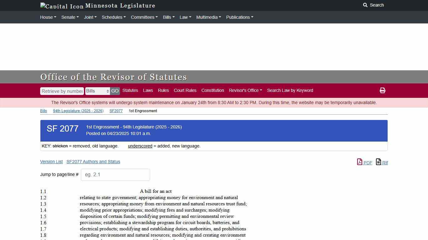SF 2077 1st Engrossment - 94th Legislature (2025 - 2026)